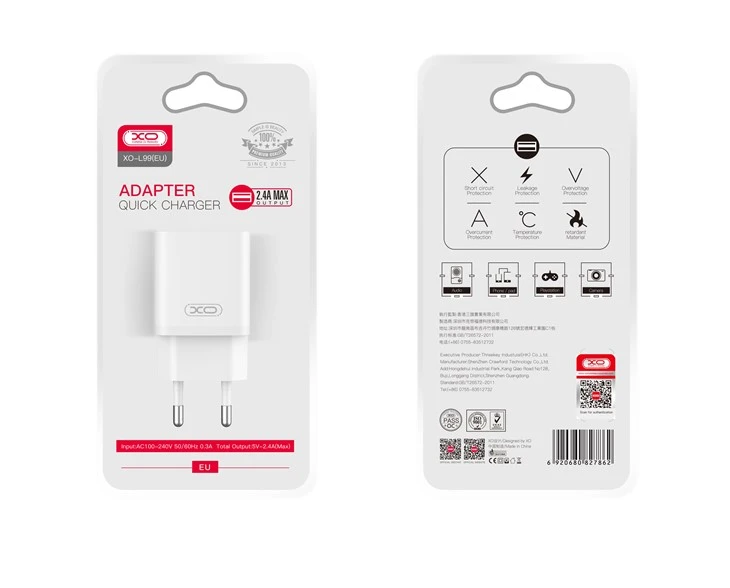XO 2.4A usb-seinäsovitin